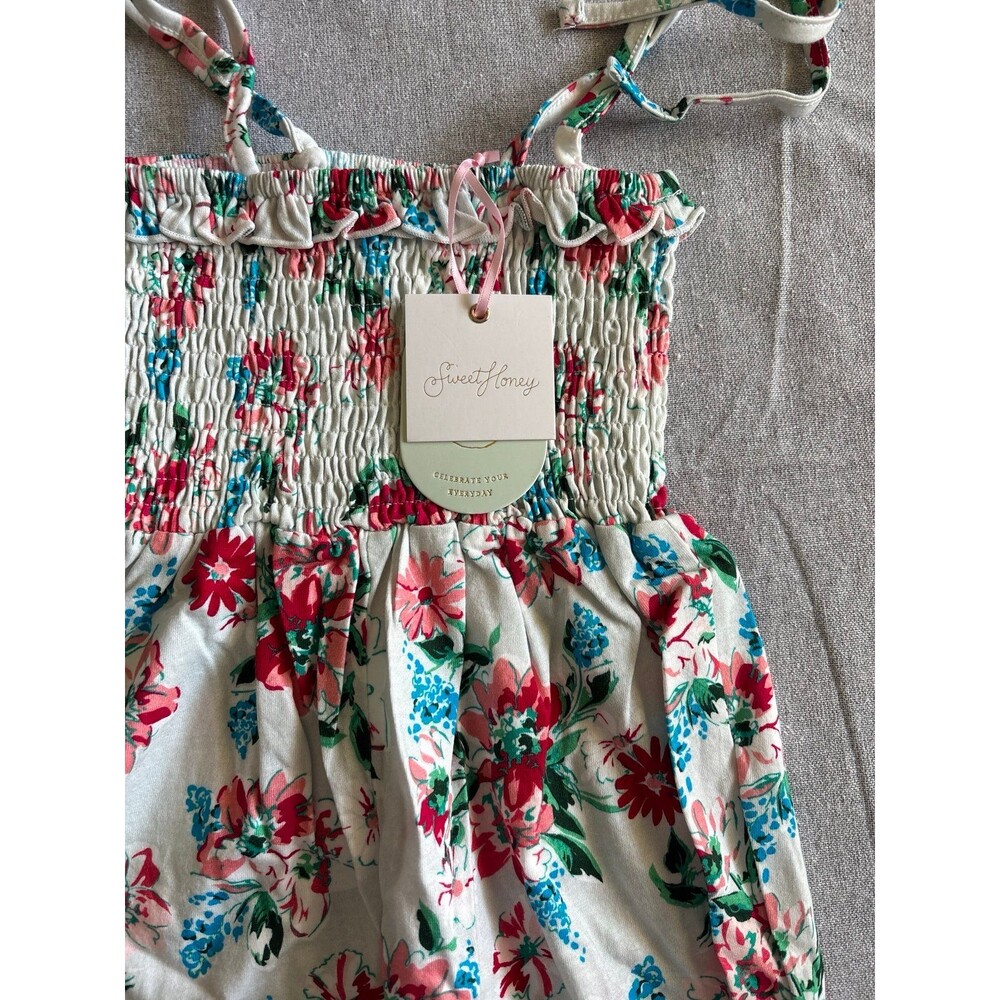 SweetHoney 2T Aqua Blooms smocked romper NWT